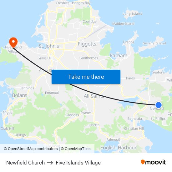 Newfield Church to Five Islands Village map