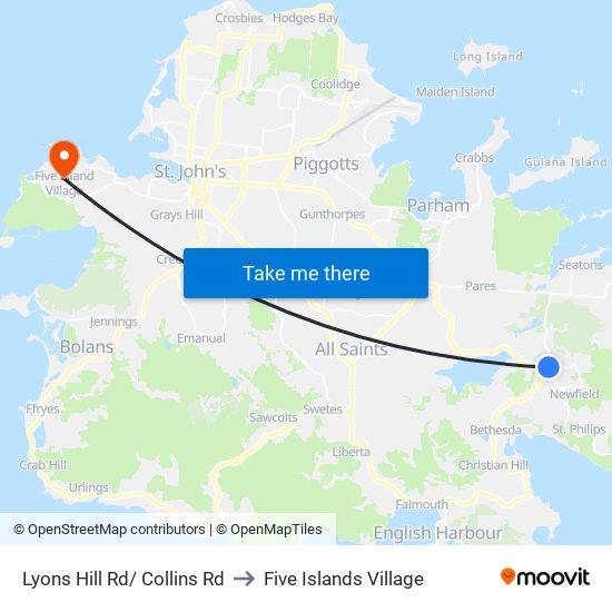 Lyons Hill Rd/ Collins Rd to Five Islands Village map