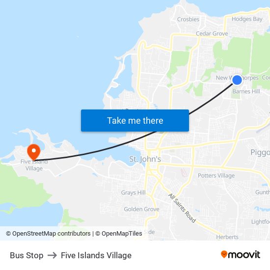 Bus Stop to Five Islands Village map