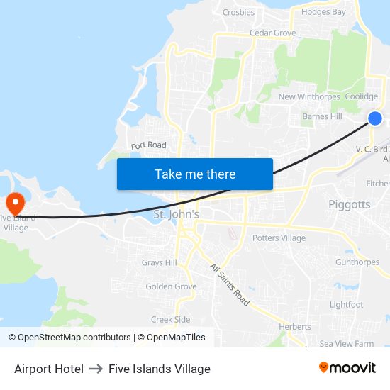 Airport Hotel to Five Islands Village map