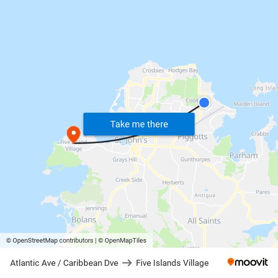 Atlantic Ave / Caribbean Dve to Five Islands Village map