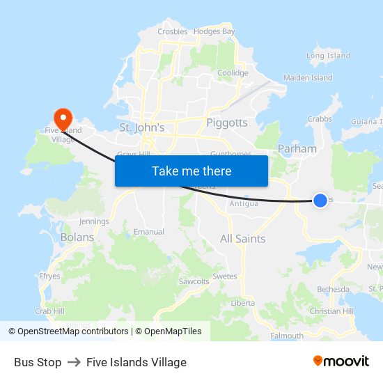 Bus Stop to Five Islands Village map