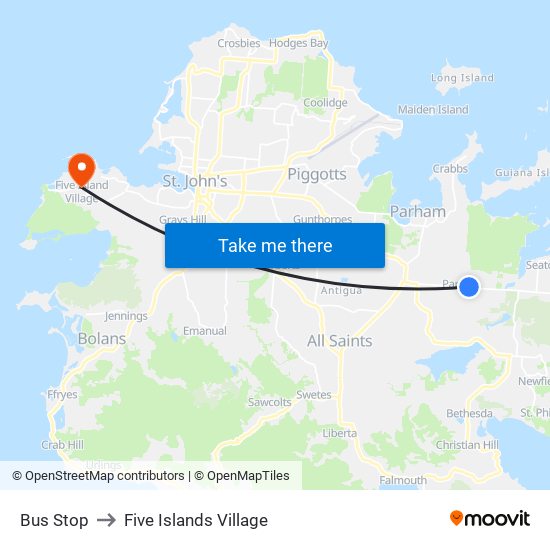 Bus Stop to Five Islands Village map