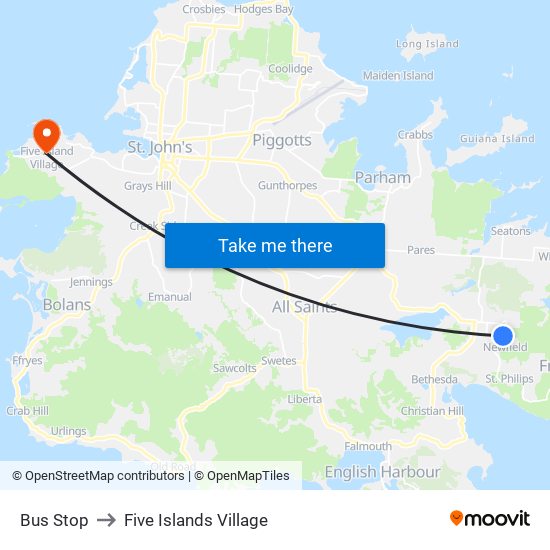 Bus Stop to Five Islands Village map