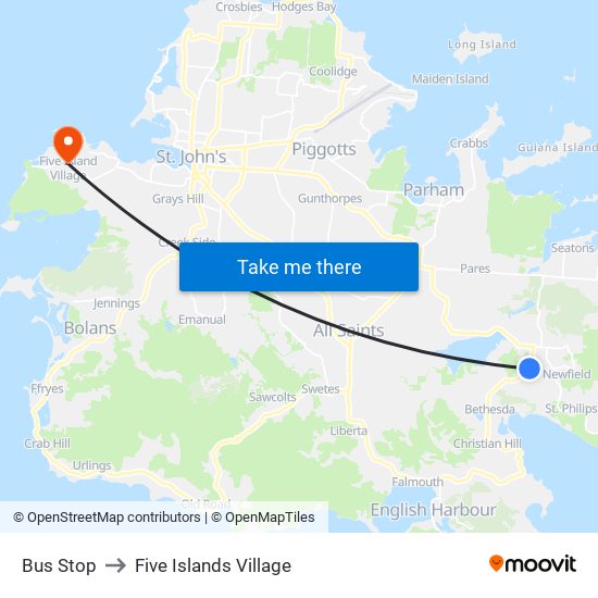 Bus Stop to Five Islands Village map