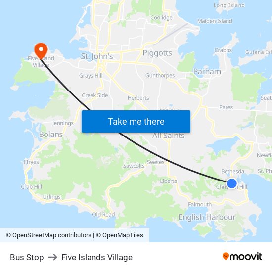 Bus Stop to Five Islands Village map
