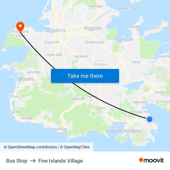 Bus Stop to Five Islands Village map