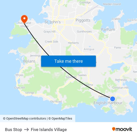 Bus Stop to Five Islands Village map