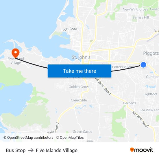 Bus Stop to Five Islands Village map