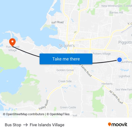 Bus Stop to Five Islands Village map