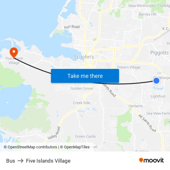 Bus to Five Islands Village map