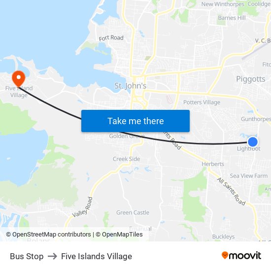 Bus Stop to Five Islands Village map