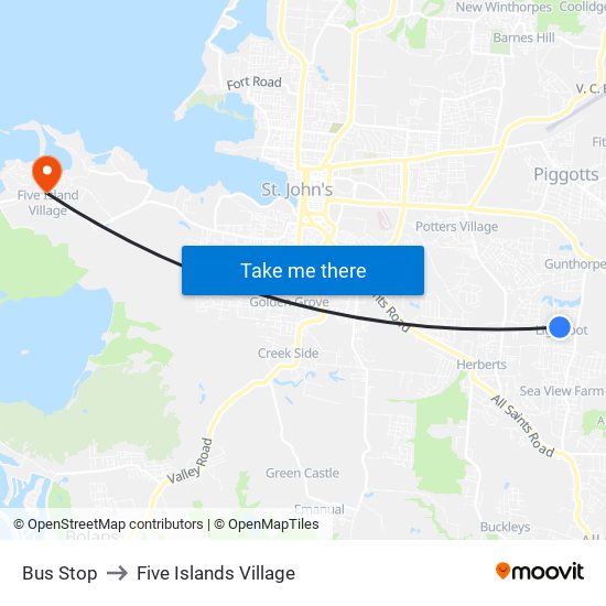 Bus Stop to Five Islands Village map