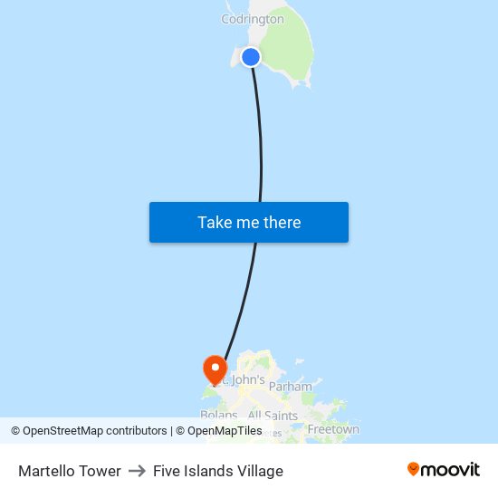 Martello Tower to Five Islands Village map
