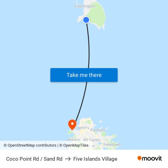 Coco Point Rd / Sand Rd to Five Islands Village map