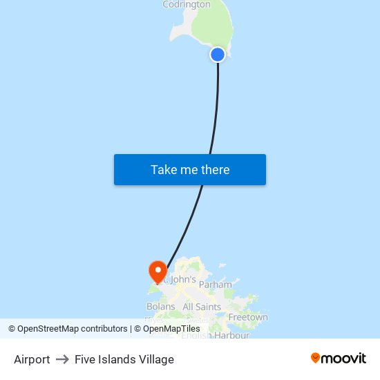 Airport to Five Islands Village map