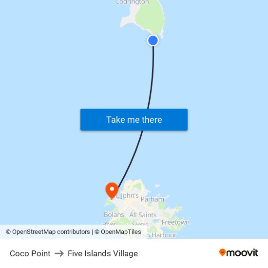 Coco Point to Five Islands Village map