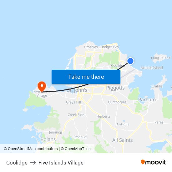Coolidge to Five Islands Village map