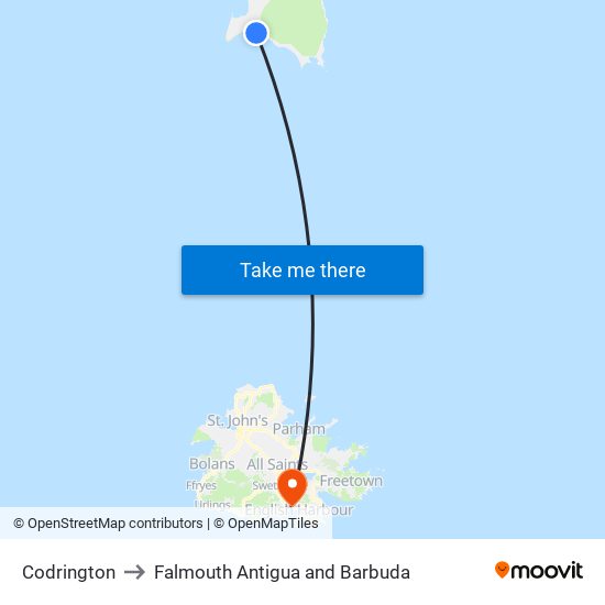 Codrington to Falmouth Antigua and Barbuda map