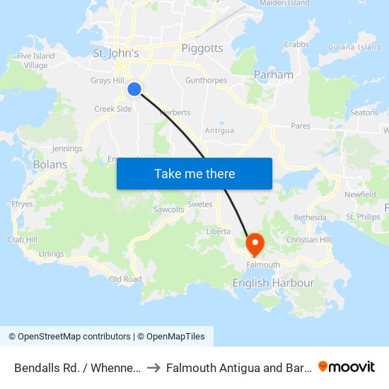 Bendalls Rd. / Whenner Rd. to Falmouth Antigua and Barbuda map