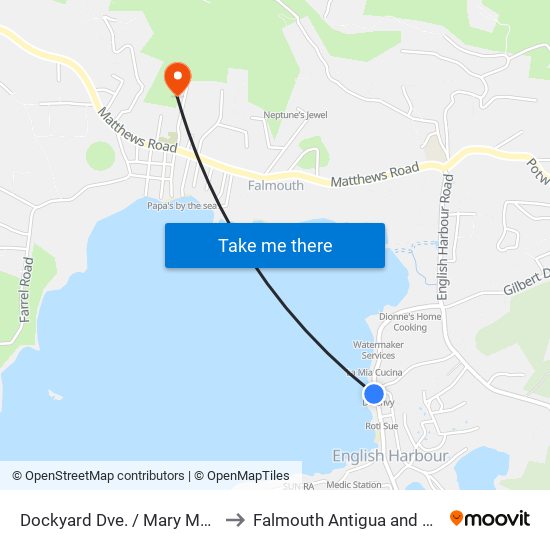 Dockyard Dve. / Mary Moore Rd. to Falmouth Antigua and Barbuda map
