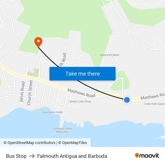 Bus Stop to Falmouth Antigua and Barbuda map