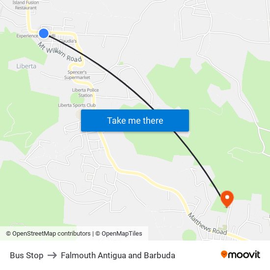 Bus Stop to Falmouth Antigua and Barbuda map