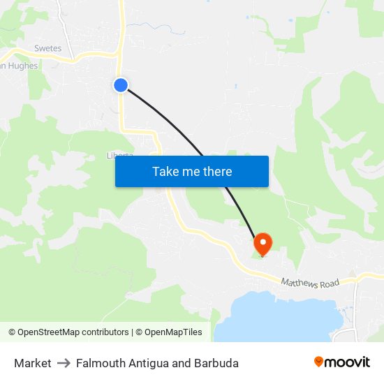 Market to Falmouth Antigua and Barbuda map