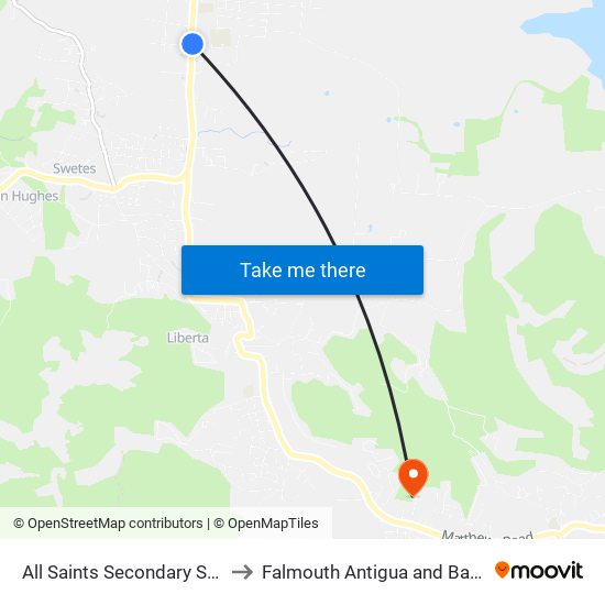 All Saints Secondary School to Falmouth Antigua and Barbuda map