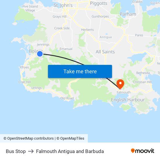 Bus Stop to Falmouth Antigua and Barbuda map