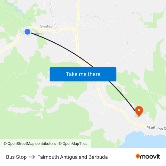 Bus Stop to Falmouth Antigua and Barbuda map