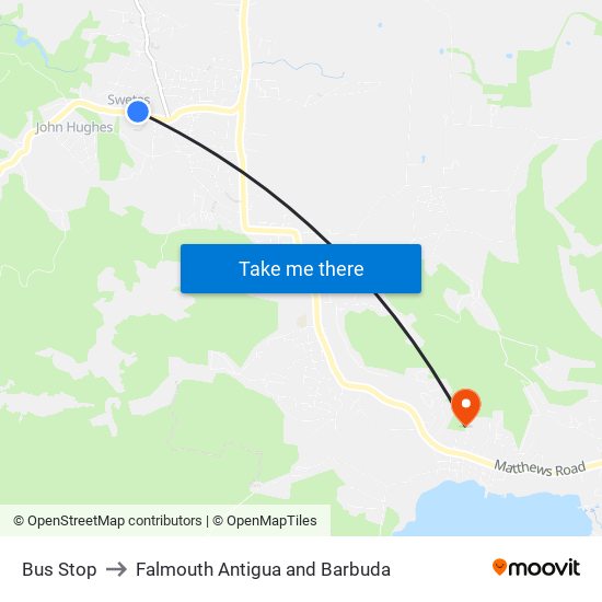 Bus Stop to Falmouth Antigua and Barbuda map