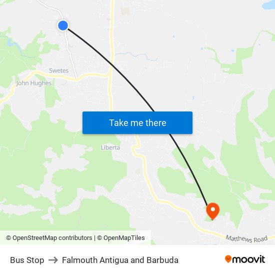 Bus Stop to Falmouth Antigua and Barbuda map