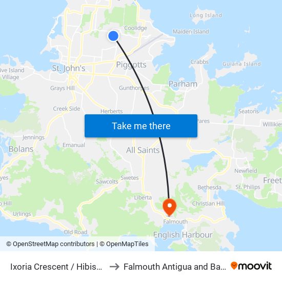 Ixoria Crescent / Hibiscus St to Falmouth Antigua and Barbuda map