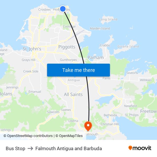 Bus Stop to Falmouth Antigua and Barbuda map