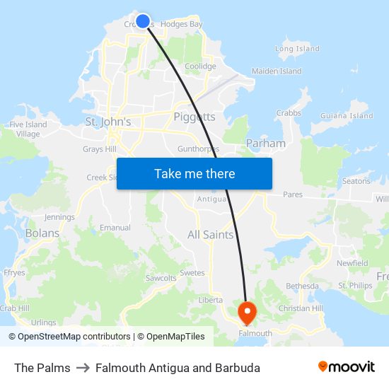 The Palms to Falmouth Antigua and Barbuda map