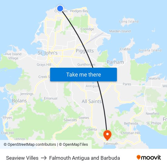 Seaview Villes to Falmouth Antigua and Barbuda map