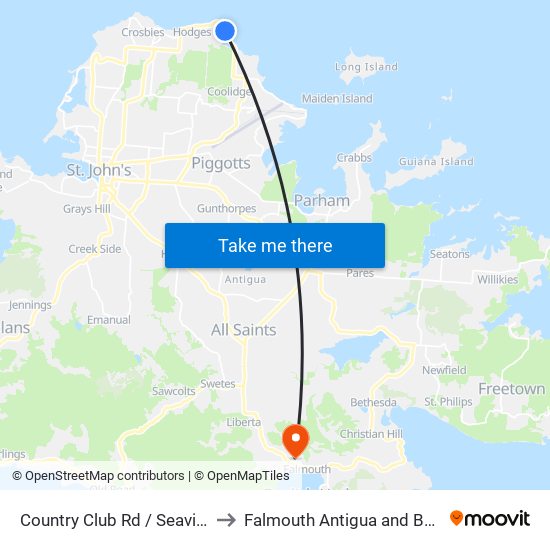 Country Club Rd / Seaview Rd to Falmouth Antigua and Barbuda map