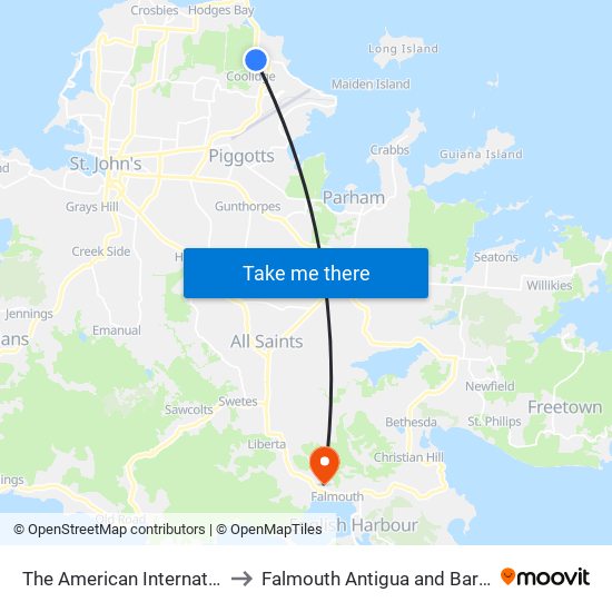 The American International to Falmouth Antigua and Barbuda map