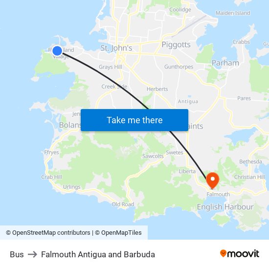 Bus to Falmouth Antigua and Barbuda map