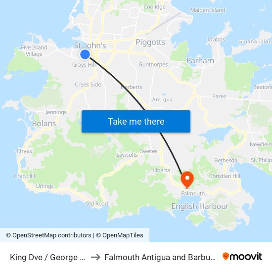 King Dve / George St to Falmouth Antigua and Barbuda map