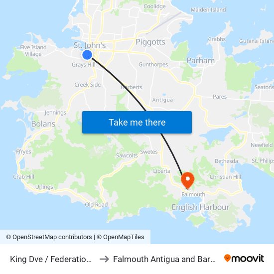 King Dve / Federation Rd to Falmouth Antigua and Barbuda map