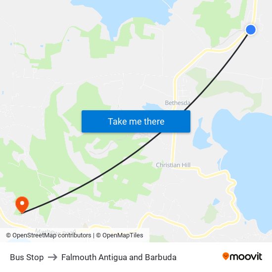 Bus Stop to Falmouth Antigua and Barbuda map