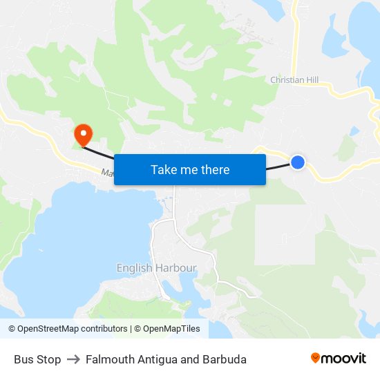 Bus Stop to Falmouth Antigua and Barbuda map