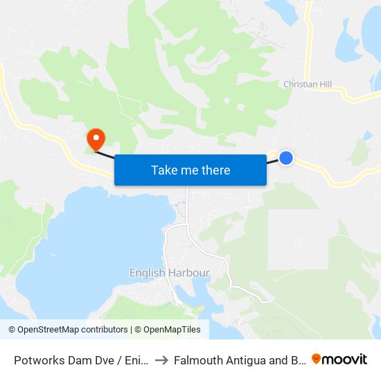 Potworks Dam Dve / Enid's Gap to Falmouth Antigua and Barbuda map