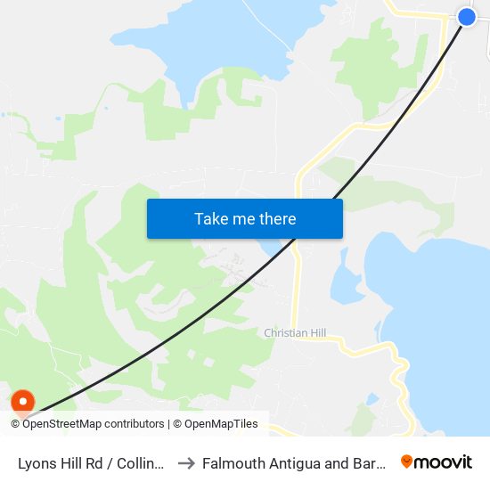 Lyons Hill Rd / Collins Rd to Falmouth Antigua and Barbuda map