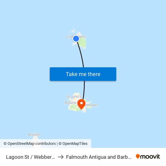 Lagoon St / Webber St to Falmouth Antigua and Barbuda map