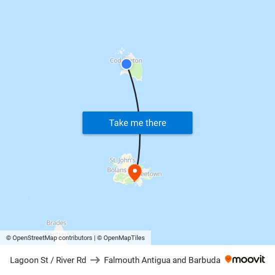 Lagoon St / River Rd to Falmouth Antigua and Barbuda map