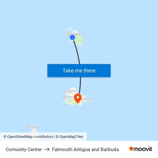 Comunity Center to Falmouth Antigua and Barbuda map