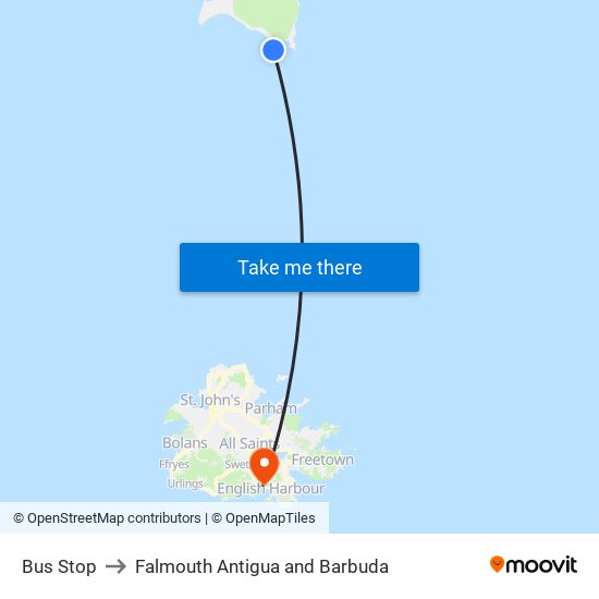 Bus Stop to Falmouth Antigua and Barbuda map